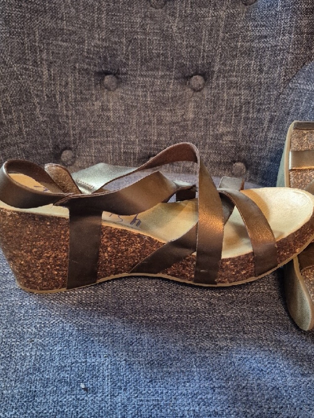 Women's Metallic Brown Crisscross Wedge Sandals - Picture 5 of 9